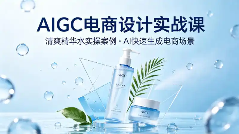 AIGC电商设计实战课,以清爽精华水为实操案例,教你用AI快速生成电商场景-汇课新知资源网