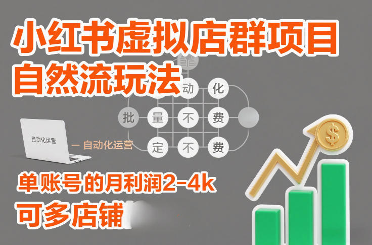 小红书虚拟店群项目，自然流玩法，批量自动化，稳定不费号，单账号的月利润2-4k，可多店矩阵-汇课新知资源网