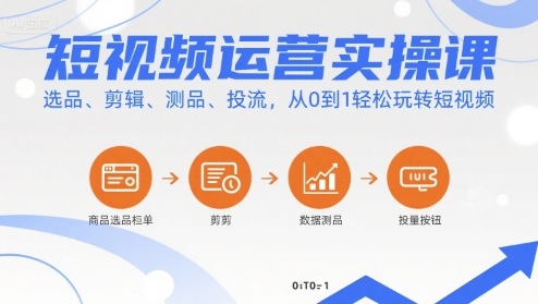 短视频运营实操课,选品、剪辑、测品、投流,从0到1轻松玩转短视频-汇课新知资源网