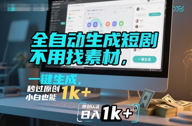 全自动生成短剧,不用找素材,不用剪辑,一键生成,秒过原创,小白也能轻松日入1k+【揭秘】-汇课新知资源网