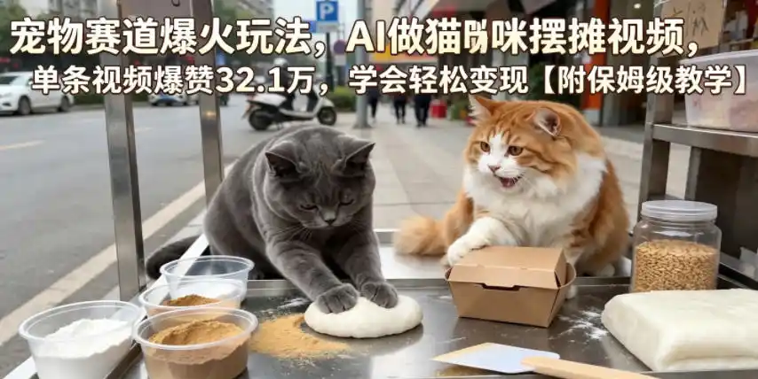 宠物赛道爆火玩法，AI做猫咪摆摊视频，单条视频爆赞32.1万，学会轻松变现【附保姆级教学】-汇课新知资源网