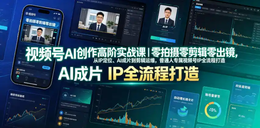 视频号AI创作高阶实战课｜零拍摄零剪辑零出镜，从IP定位、AI成片到剪辑运维，普通人专属视频号IP全流程打造-汇课新知资源网
