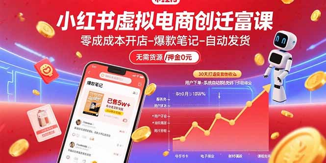 小红书虚拟电商创富课:零成本开店/爆款笔记/自动发货,30天打造被动收入-汇课新知资源网