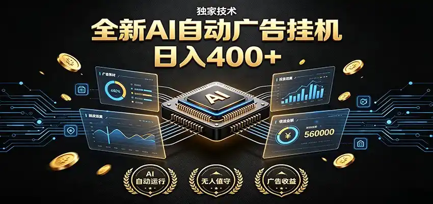 全新AI自动广告挂机 独家技术 躺赚400+ 全程无需人工值守-汇课新知资源网