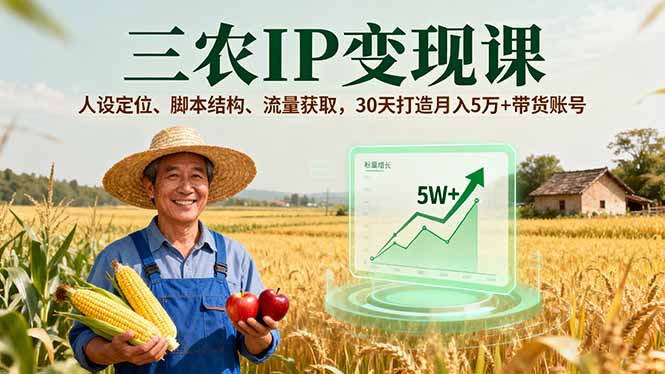 三农IP变现课，人设定位、脚本结构、流量获取，30天打造月入5万+带货账号-汇课新知资源网