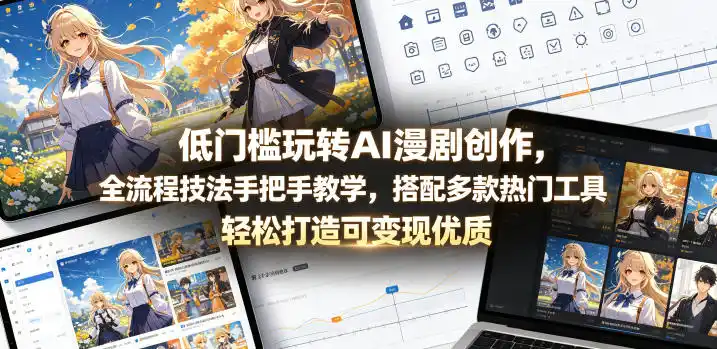 低门槛玩转AI漫剧创作,全流程技法手把手教学,搭配多款热门工具,轻松打造可变现优质作品-汇课新知资源网