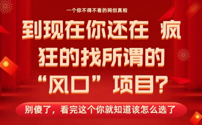 马上26年了,你还在找所谓的风口项目?别傻了,看完这个你全都懂了!【揭秘】-汇课新知资源网