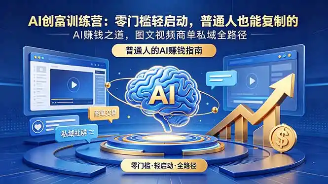 AI创富训练营：零门槛轻启动，普通人也能复制的AI赚钱之道，图文视频商单私域全路径-汇课新知资源网