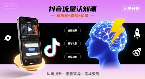 抖音流量认知课，短视频+直播+私域，认知提升，闪电开悟-汇课新知资源网