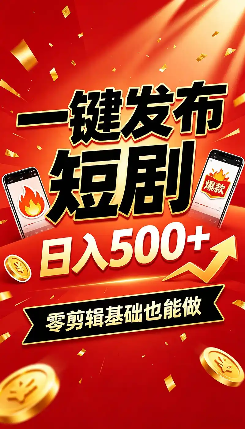 快手短剧一键发布,不用剪辑操作简单,副业日入500+。空闲时间轻松赚收益-汇课新知资源网