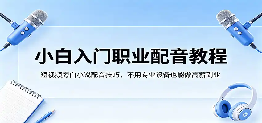 小白入门职业配音教程，短视频旁白小说配音技巧，不用专业设备也能做高薪副业-汇课新知资源网