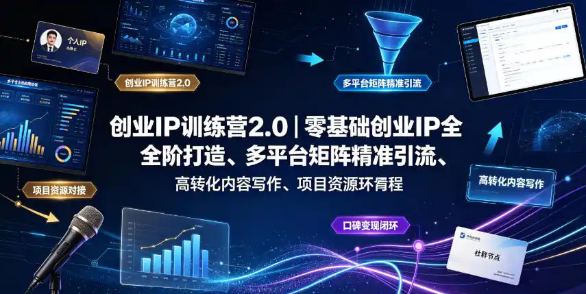 创业IP训练营2.0|零基础创业IP全阶打造、多平台矩阵精准引流、高转化内容写作、项目资源对接与口碑变现闭环课程-汇课新知资源网
