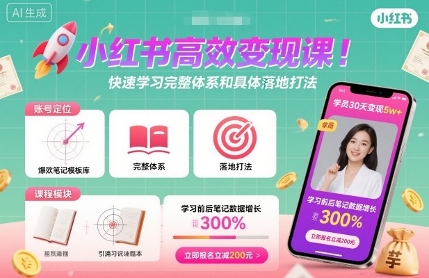 小红书高效变现课,快速学习小红书完整体系和具体落地打法-汇课新知资源网