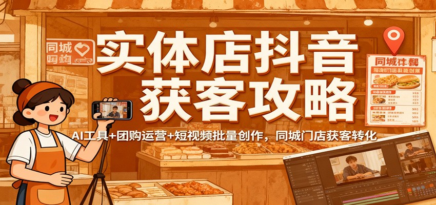 实体店抖音获客攻略:AI工具+团购运营+短视频批量创作,同城门店获客转化-汇课新知资源网