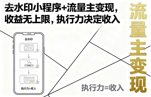 去水印小程序+流量主变现，收益无上限，执行力决定收入-汇课新知资源网