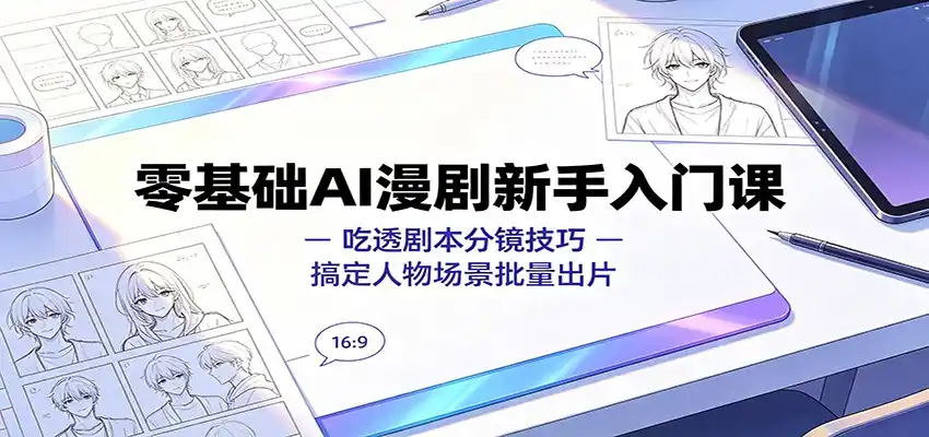 零基础AI漫剧新手入门课：吃透剧本分镜技巧，搞定人物场景批量出片-汇课新知资源网