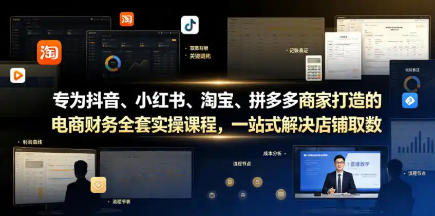 专为抖音、小红书、淘宝、拼多多商家打造的电商财务全套实操课程，一站式解决店铺取数、记账、报税全流程难题-汇课新知资源网