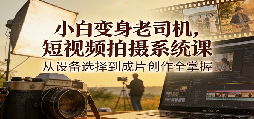 小白变身老司机,短视频拍摄系统课,从设备选择到成片创作全掌握-汇课新知资源网