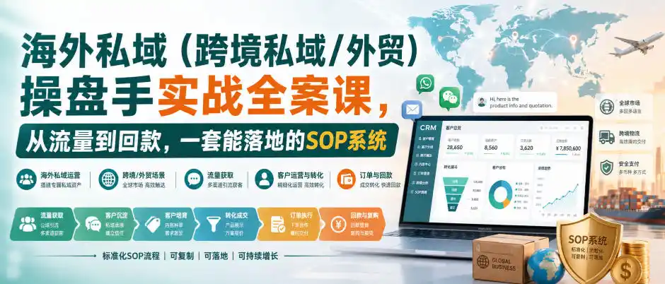 海外私域(跨境私域/外贸)操盘手实战全案课,从流量到回款,一套能落地的SOP系统-汇课新知资源网