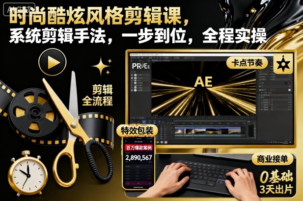 时尚酷炫风格剪辑课,系统剪辑手法,一步到位,全程实操-汇课新知资源网