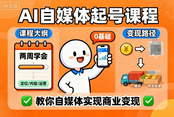 AI自媒体起号课程,0基础小白两周学会,教你自媒体实现商业变现-汇课新知资源网