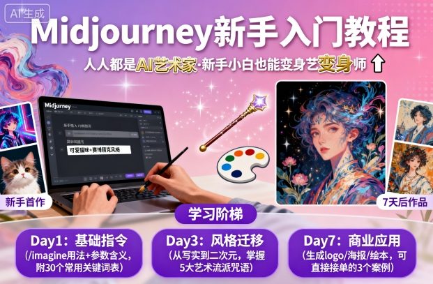 midjourney新手入门教程：人人都是AI艺术家，新手小白也能变身艺术大师-汇课新知资源网