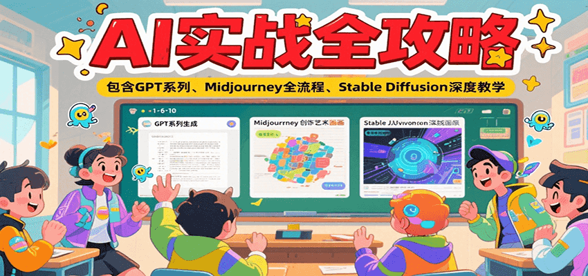AI实战全攻略，包含GPT系列、Midjourney全流程、Stable Diffusion深度教学-汇课新知资源网