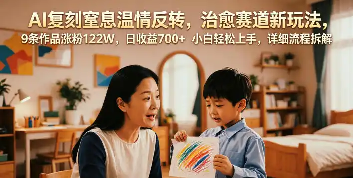 AI复刻窒息温情反转,治愈赛道新玩法,9条作品涨粉122W,日收益700+ 小白轻松上手,详细流程拆解-汇课新知资源网