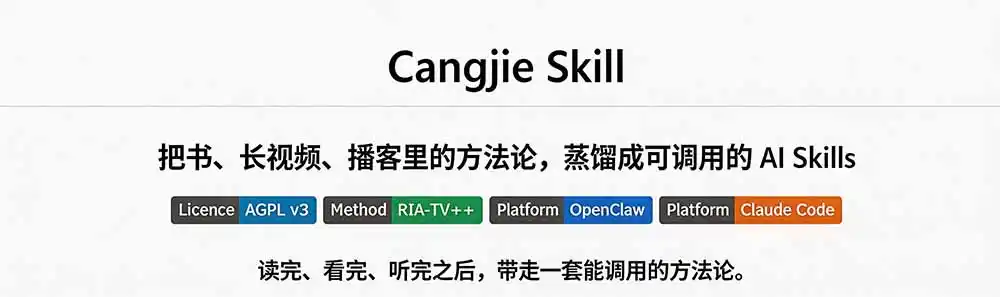 图片[1]-全网走红！GitHub上6.7K Star的开源项目，把任何书、长视频、播客蒸馏成AI工具，值得收藏 cangjie-skill-汇课新知资源网