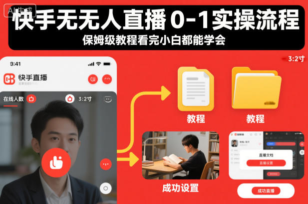 快手无人直播0-1实操流程,保姆级教程看完小白都能学会-汇课新知资源网