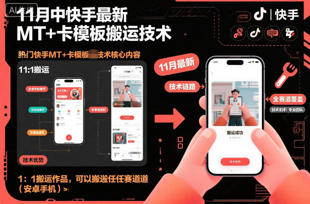 11月中快手最新MT+卡模板搬运技术，1：1搬运作品，可以搬运任何赛道(安卓手机)-汇课新知资源网