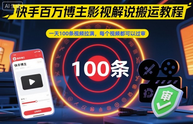 快手百万博主影视解说搬运教程,一天100条视频拉满,每个视频都可以过审-汇课新知资源网