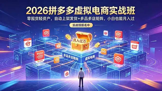 2026拼多多虚拟电商实战班：零囤货轻资产，自动上架发货+多品多店矩阵，小白也能月入过万-汇课新知资源网