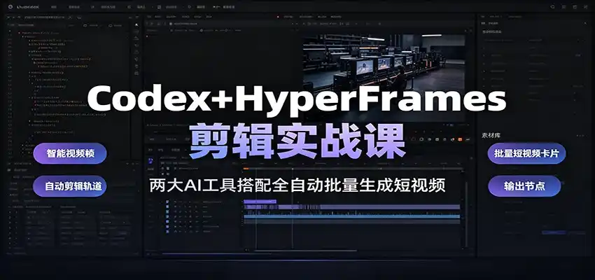 Codex+HyperFrames剪辑实战课:两大AI工具搭配全自动批量生成短视频-汇课新知资源网