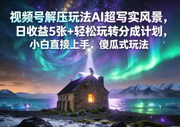 视频号解压玩法AI超写实风景,日收益5张+轻松玩转分成计划,小白直接上手,傻瓜式玩法-汇课新知资源网