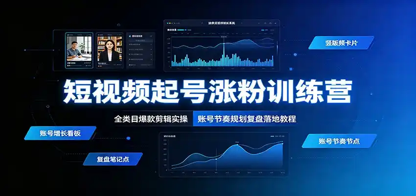 短视频起号涨粉训练营：全类目爆款剪辑实操，账号节奏规划复盘落地教程-汇课新知资源网