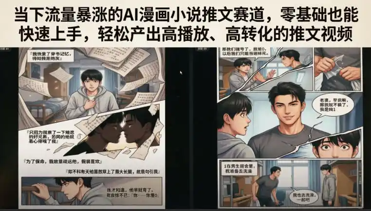 当下流量暴涨的AI漫画小说推文赛道，零基础也能快速上手，轻松产出高播放、高转化的推文视频-汇课新知资源网