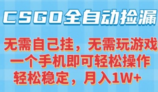 CSGO自动捡漏项目，最新独家玩法，一个手机可操作，新手小白轻松月入1W+，操作简单易上手【揭秘】-汇课新知资源网