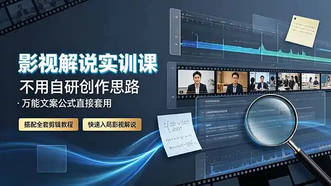 影视解说实训课:不用自研创作思路,万能文案公式直接套用,搭配全套剪辑教程,快速入局影视解说-汇课新知资源网