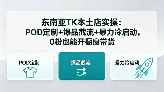 东南亚TK本土店实操-5月更新：POD定制+爆品截流+暴力冷启动，0粉也能开橱窗带货-汇课新知资源网