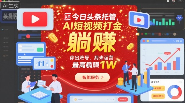 今日头条托管,AI短视频打金,你出账号,我来运营,最高躺賺1W【揭秘】-汇课新知资源网