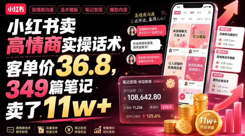 小红书卖高情商实操话术，客单价36.8，349篇笔记卖了11w+！-汇课新知资源网