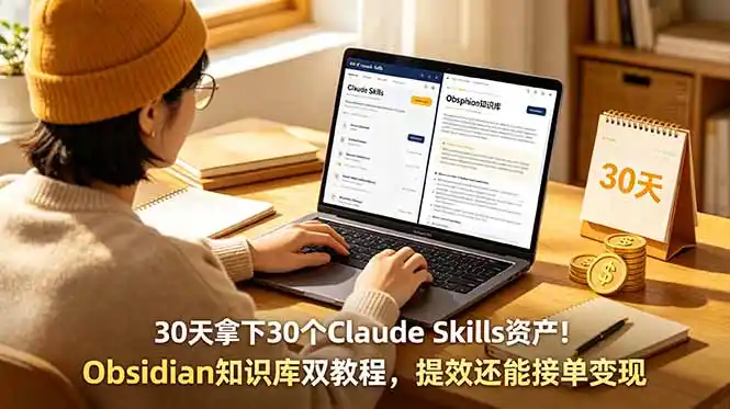 30天拿下30个Claude Skills资产!Obsidian知识库双教程,提效还能接单变现-汇课新知资源网