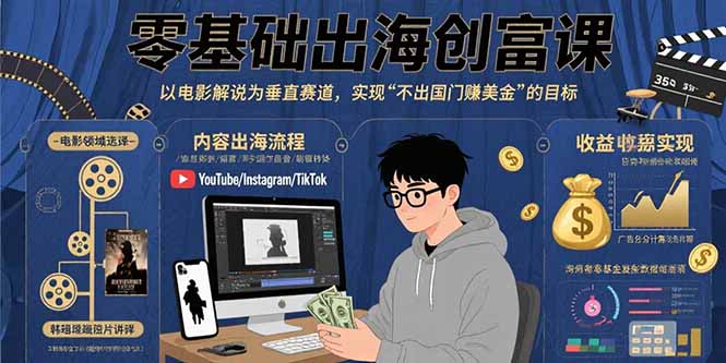 零基础出海创富课：以电影解说为垂直赛道，实现不出国门赚美金的目标-汇课新知资源网