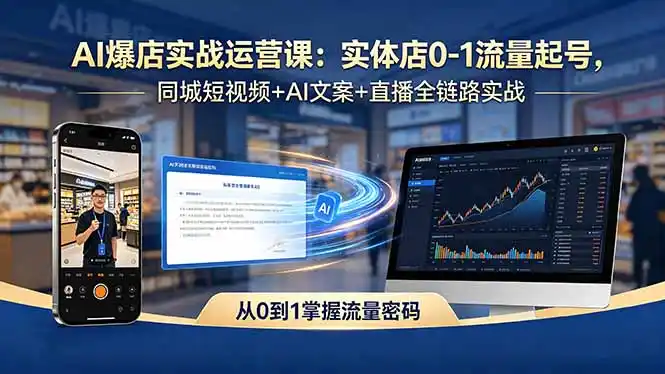 AI爆店实战运营课：实体店0-1流量起号，同城短视频+AI文案+直播全链路实战-汇课新知资源网