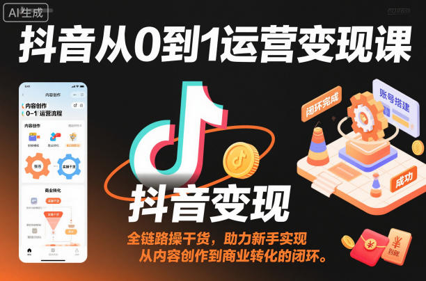 抖音从0到1运营变现课，全链路实操干货，助力新手实现从内容创作到商业转化的闭环-汇课新知资源网