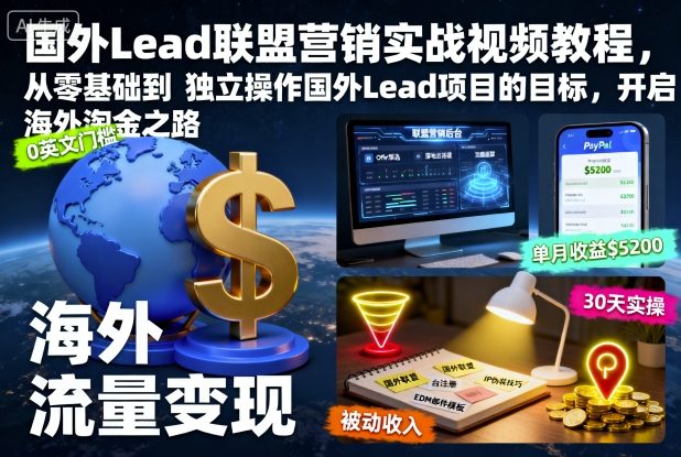国外Lead联盟营销实战视频教程,从零基础到独立操作国外Lead项目的目标,开启海外淘金之路-汇课新知资源网