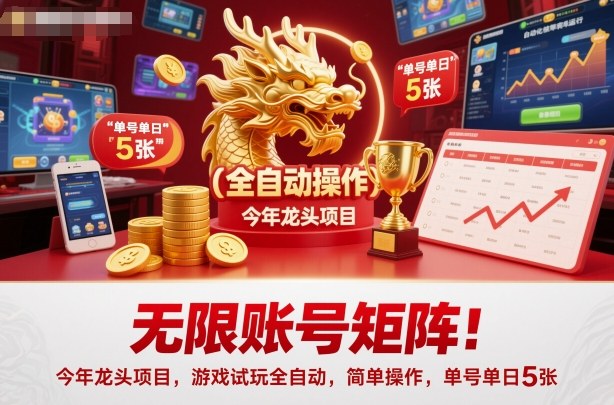 无限账号矩阵！今年龙头项目，游戏试玩全自动，简单操作，单号单日5张【揭秘】-汇课新知资源网