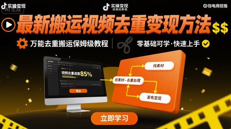 最新搬运视频去重变现方法，万能去重搬运保姆级教程-汇课新知资源网