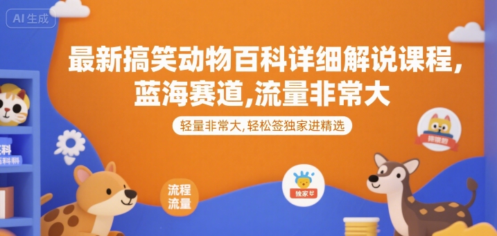 最新搞笑动物百科详细解说课程，蓝海赛道，流量非常大，轻松签独家进精选-汇课新知资源网